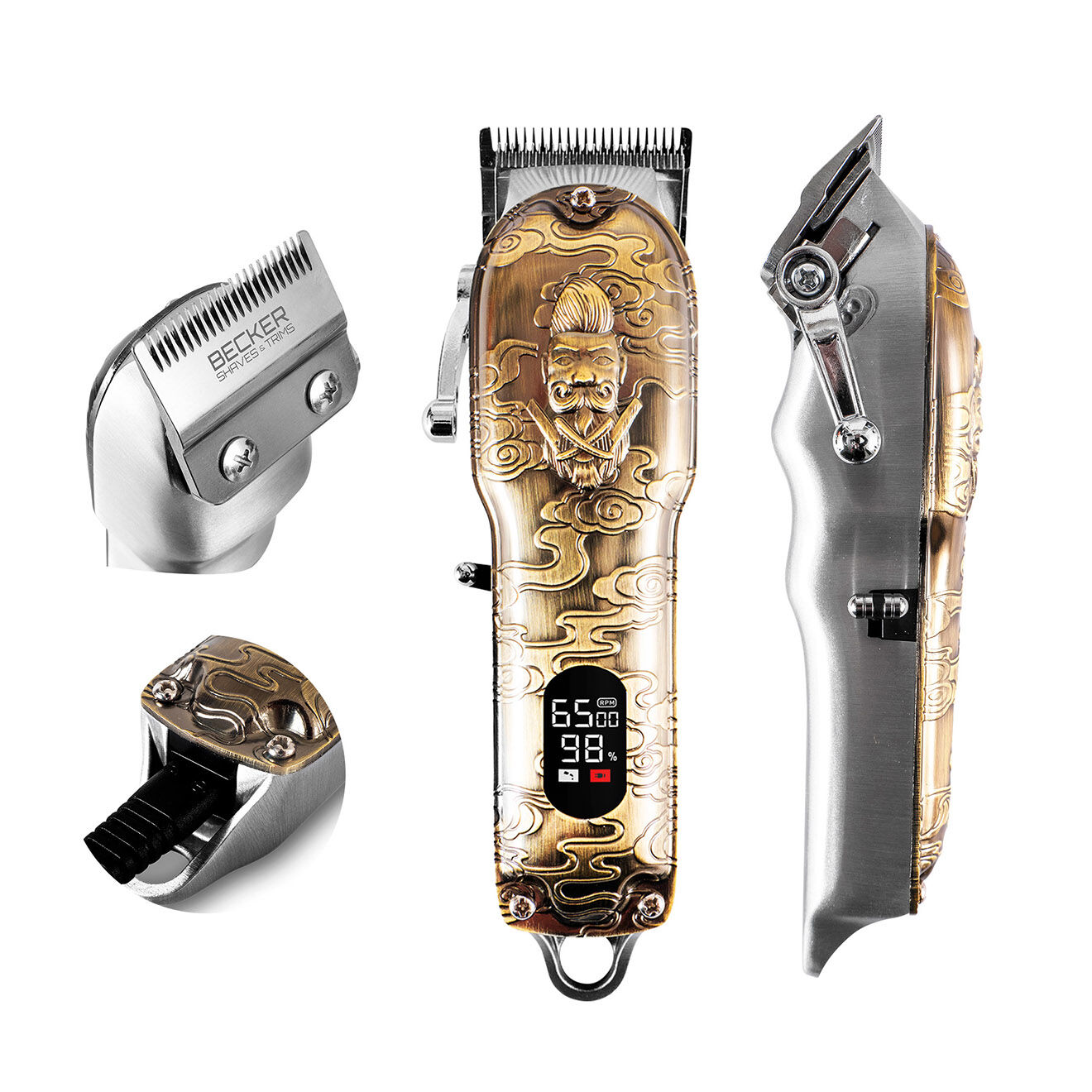 Becker Shaves & Trims Kit de tondeuse et rasoir sans fil avec trousse barber lab2 doré
