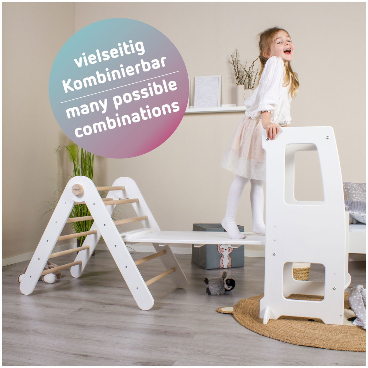 babybaybabybay   Kletterleiter und Rutsche Littlefoot 2in1 natur lackiert