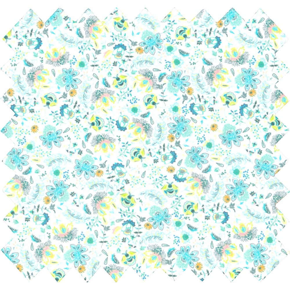 Coupon Tissu 50 Cm Fleuri Vert Blanc Ex1065