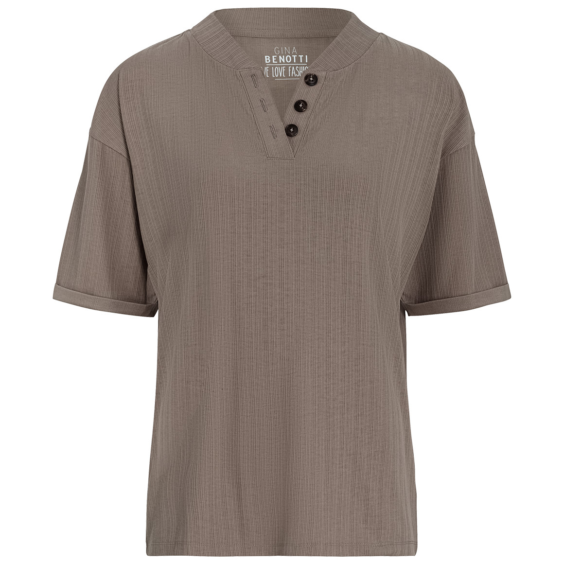 Gina Benotti Damen T-Shirt mit Rippstruktur hellbraun