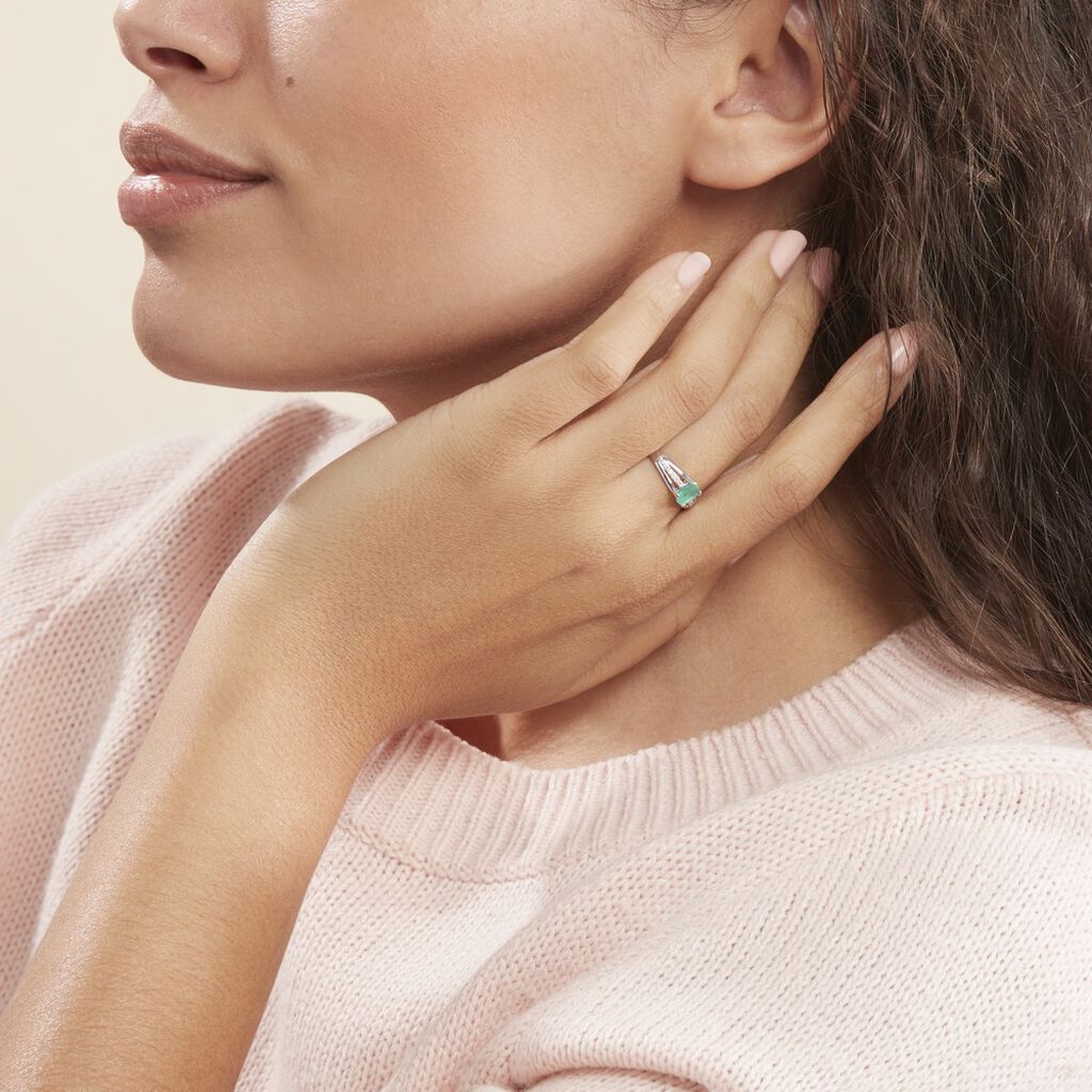 Bague Denise Or Blanc Emeraude Et Diamant