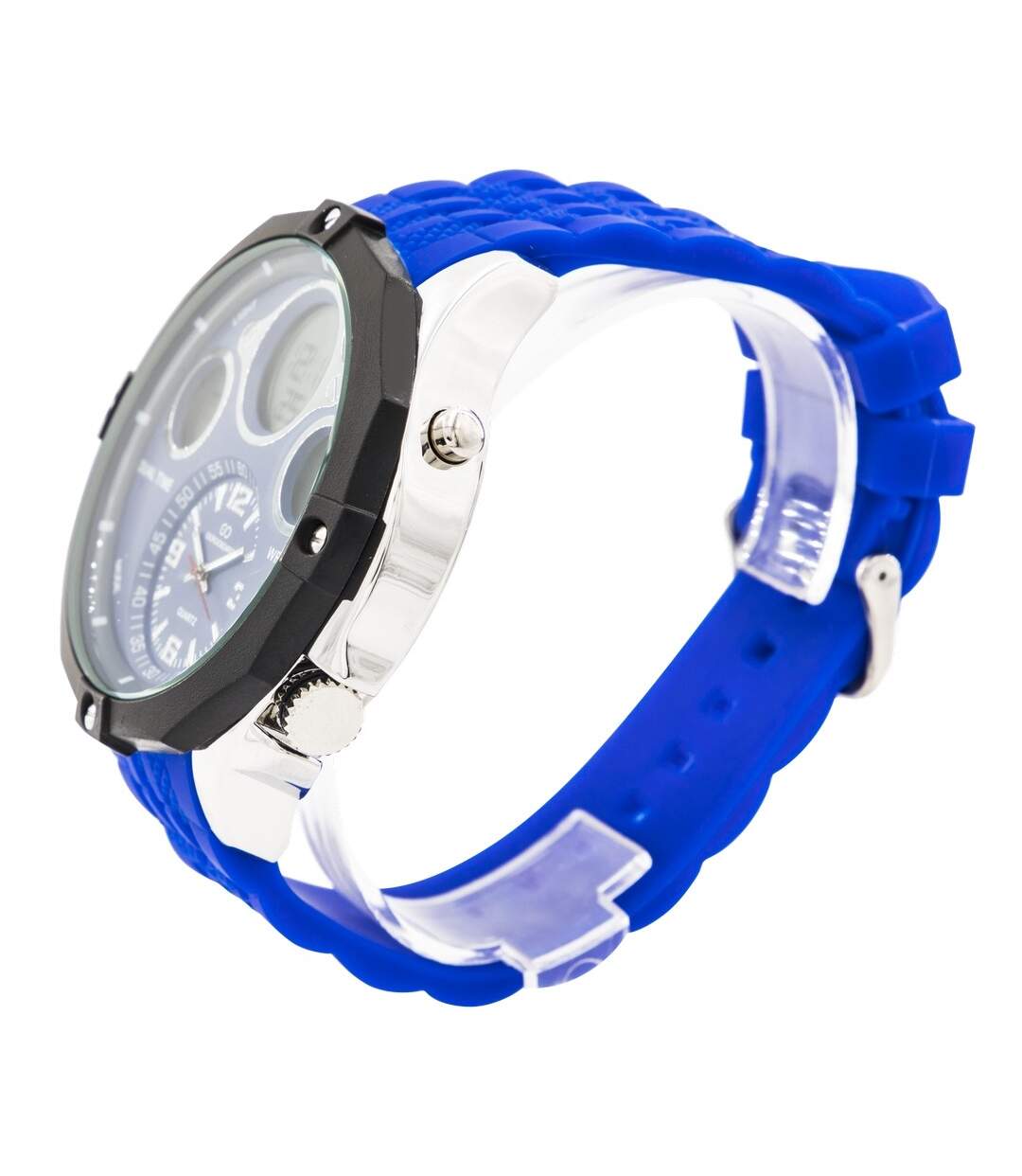 Coffret Montre d'Homme Silicone XL Dual-Time Bleu GIORGIO