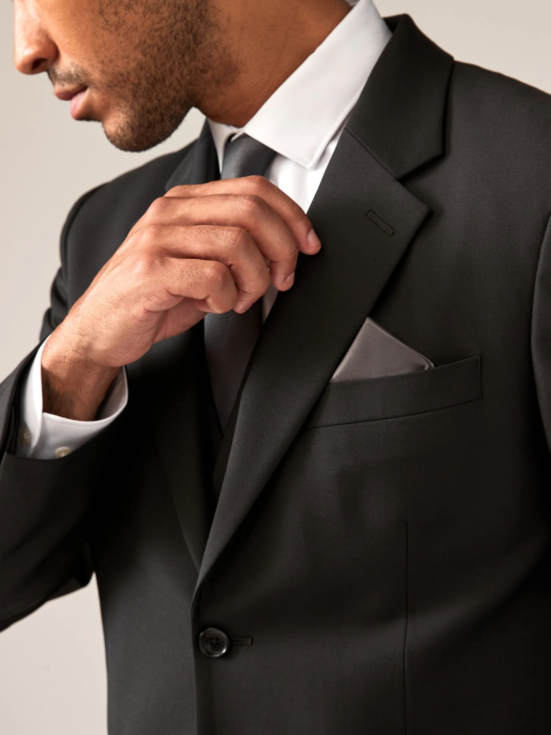 Zwart - Tailored Fit Wool Blend Motionflex Suit Jacket