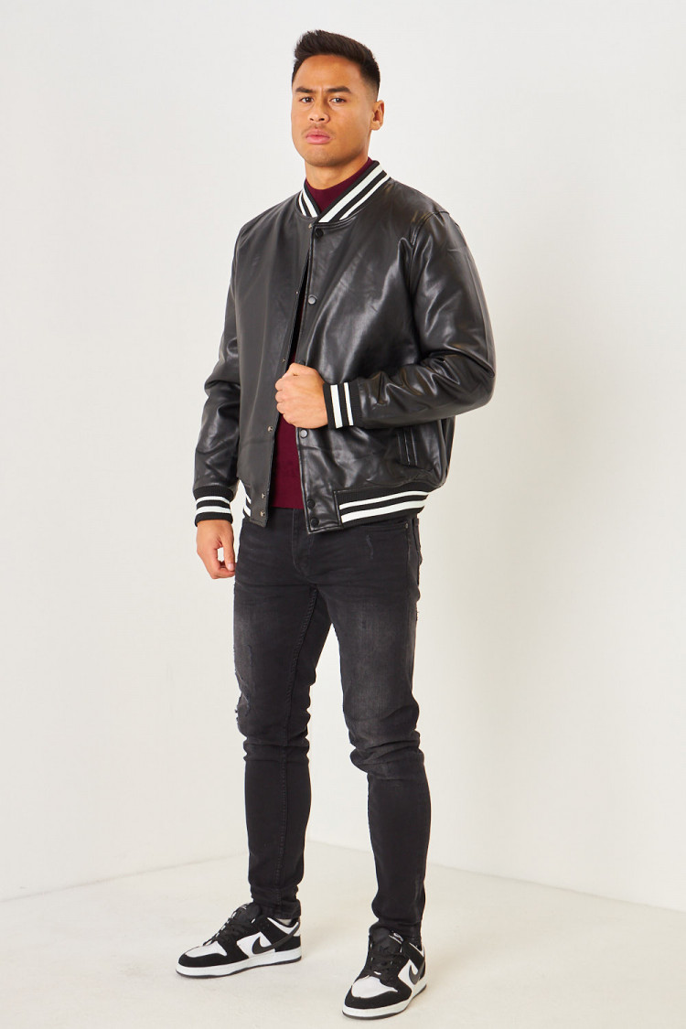 Bomber noir en simili cuir
