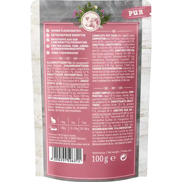 Katzennassfutter Rind PUR mit Distelöl