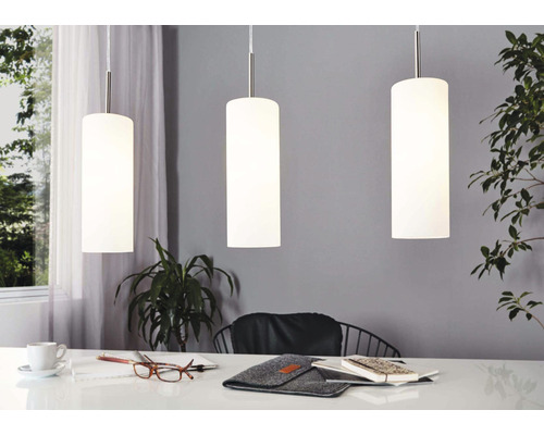 Hanglamp, 3-lichts, HxL 110x72 cm, satijn/wit