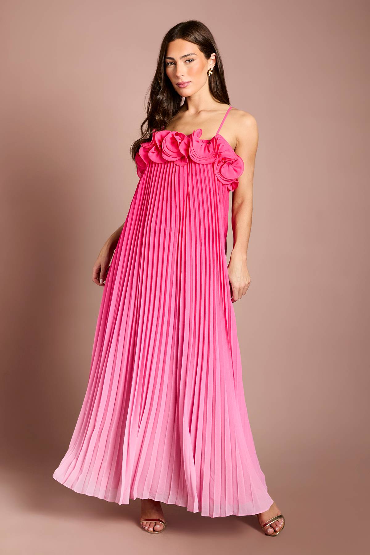 Coast Robe Longue En Georgette Imprimée Ombré Avec Détails À Volants