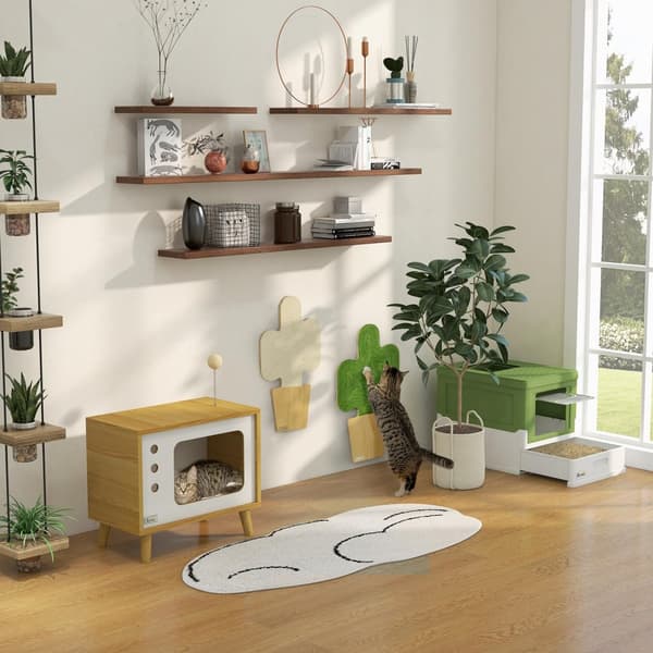 Kattesandboks, kattesandboks med lokk, kattehus med bunnbrett, scoop, deodoriseringsboks, plast, 47,5 x 35,5 x 36,7 cm
