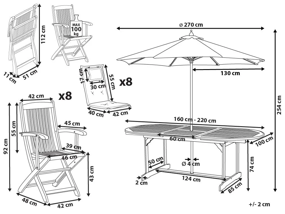 Tuinset 8-zits MAUI II met parasol Acaciahout Gebroken wit