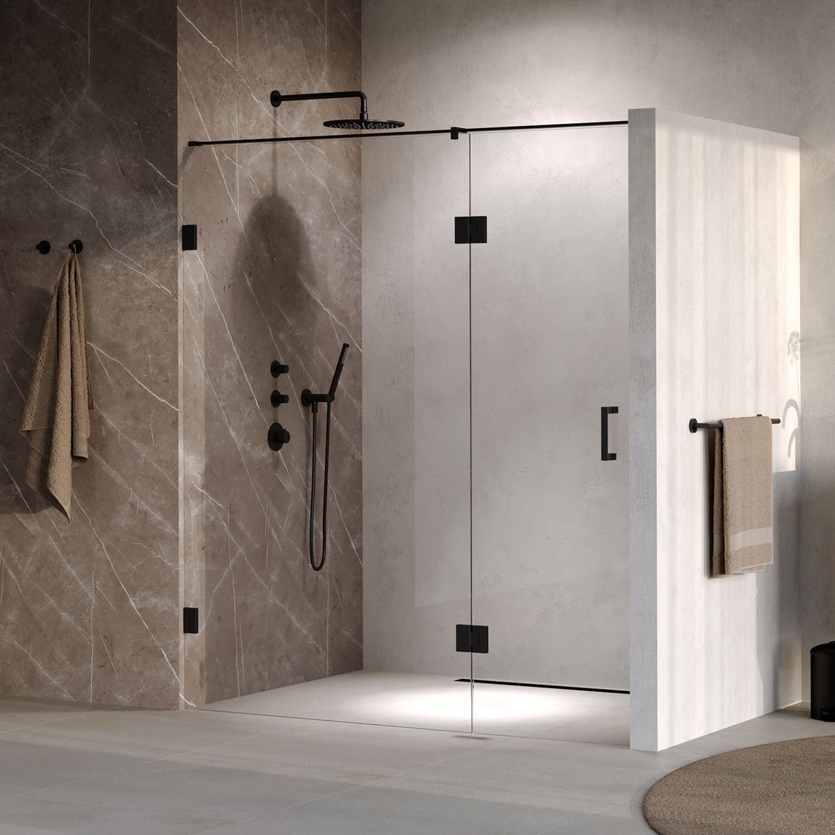 Brauer Void profielloze nisdeur 170cm met draaideur 70cm aan glas zwart mat