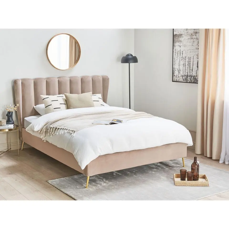 MIRIBEL - Tweepersoonsbed - Taupe - 140x200 - Fluweel