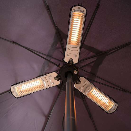 Chauffage halogène extérieur parasol SUNRED acier argent - D.100 cm