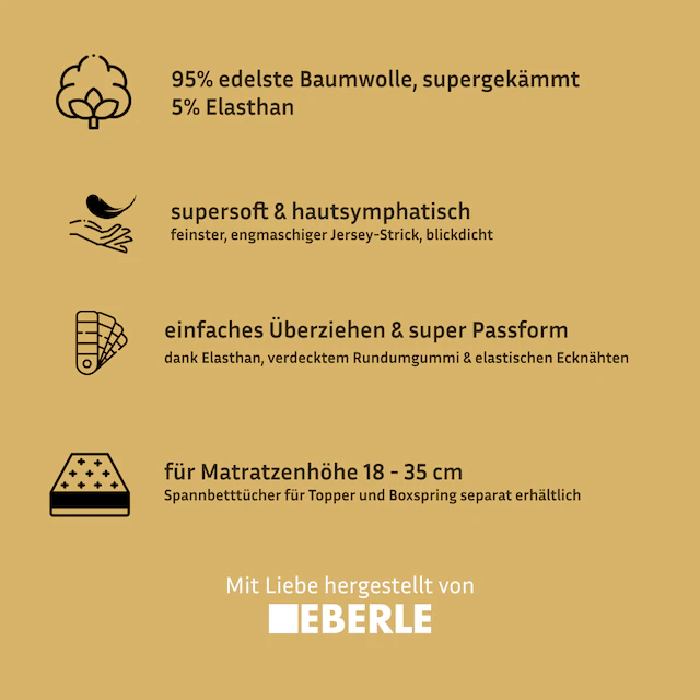 bellana Spannbettlaken »bellana deluxe mit Elasthan, Jersey 230 g/m², Premium-Qualität« mit 5% Elasthan, für Matratzen bis 35cm Höhe, bügelfrei, faltenfrei
