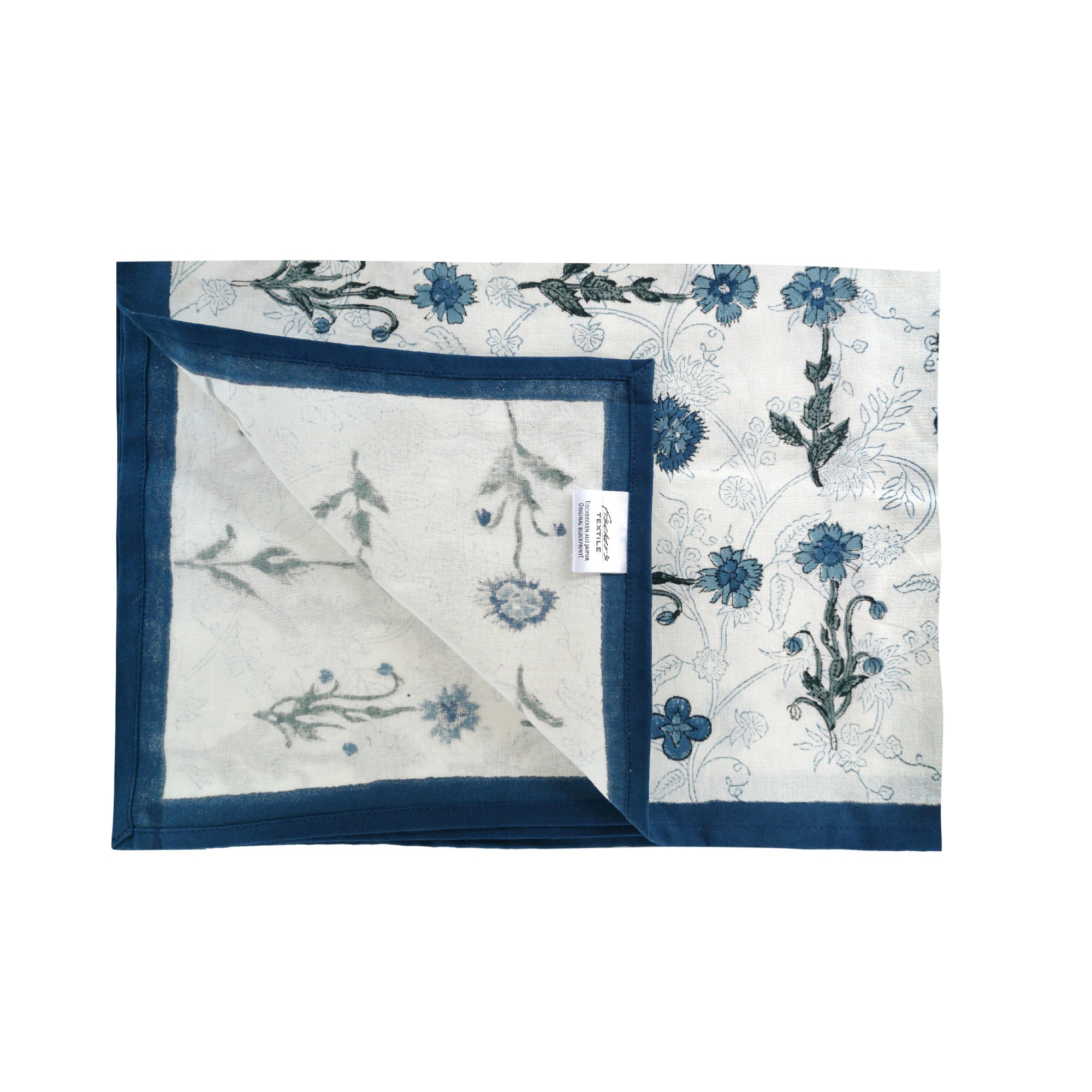 Tischdecke mit Blumenmuster, weiß, blau, T 150 cm, B 225 cm von fischer's lagerhaus