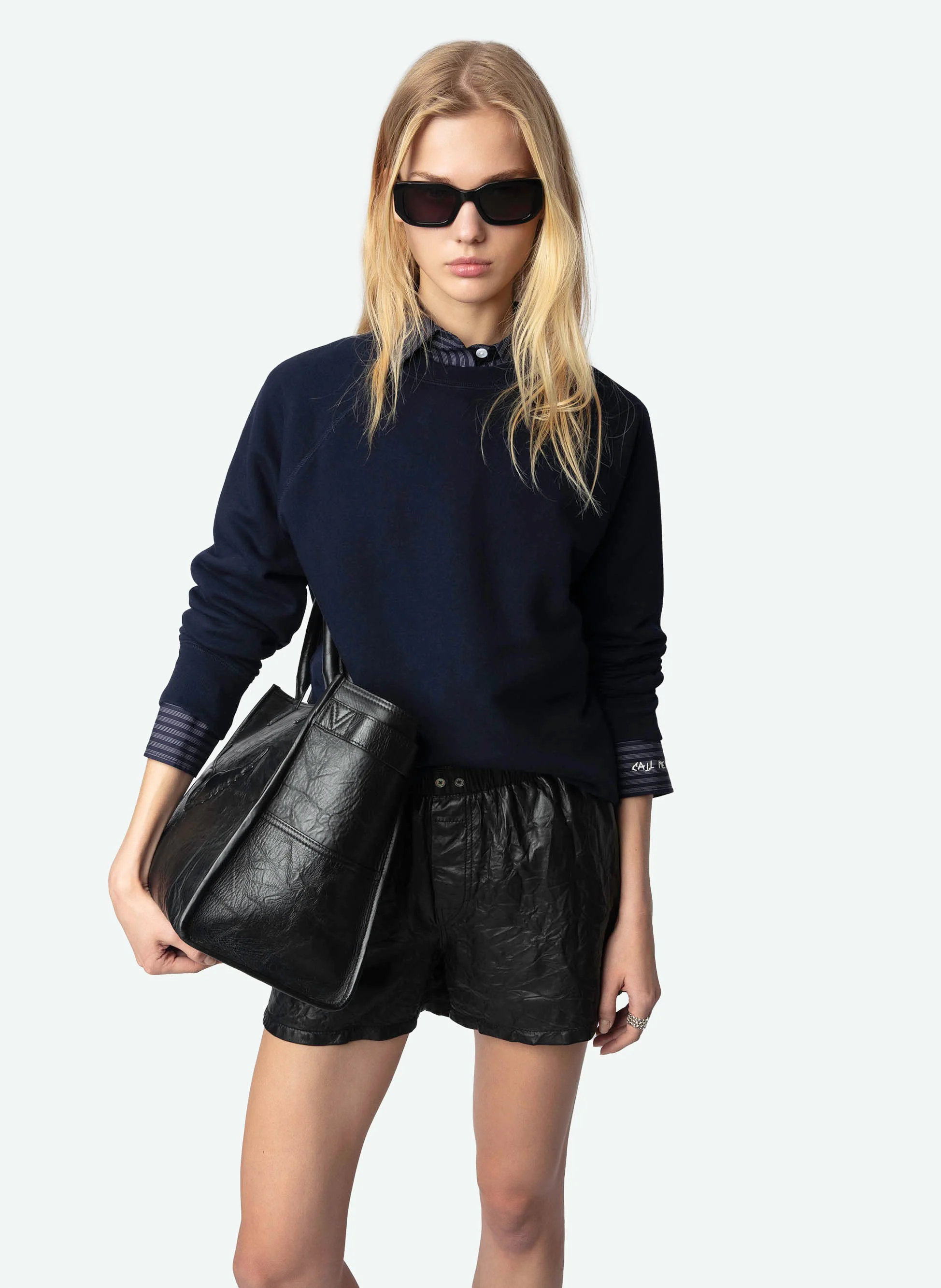 UPPER - Sweat droit col rond en coton | Bleu