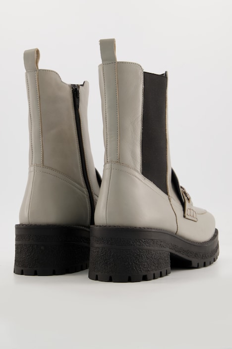 Chelsea-Lederboots, Kette, extralanger Schaft, Weite H