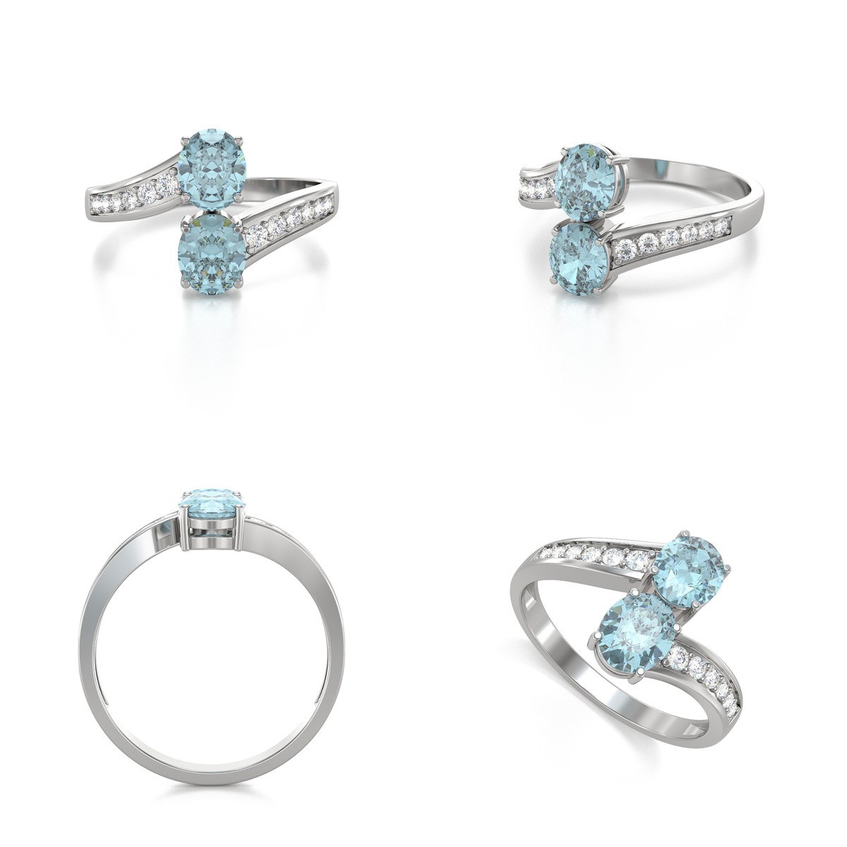 Bague ADEN Or 585 Blanc Aigue-Marine et diamants 2.546grs