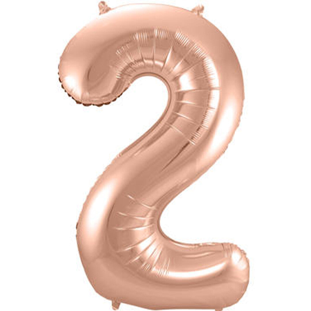 Cijferballon twee - rosé goudkleurig - 86 cm