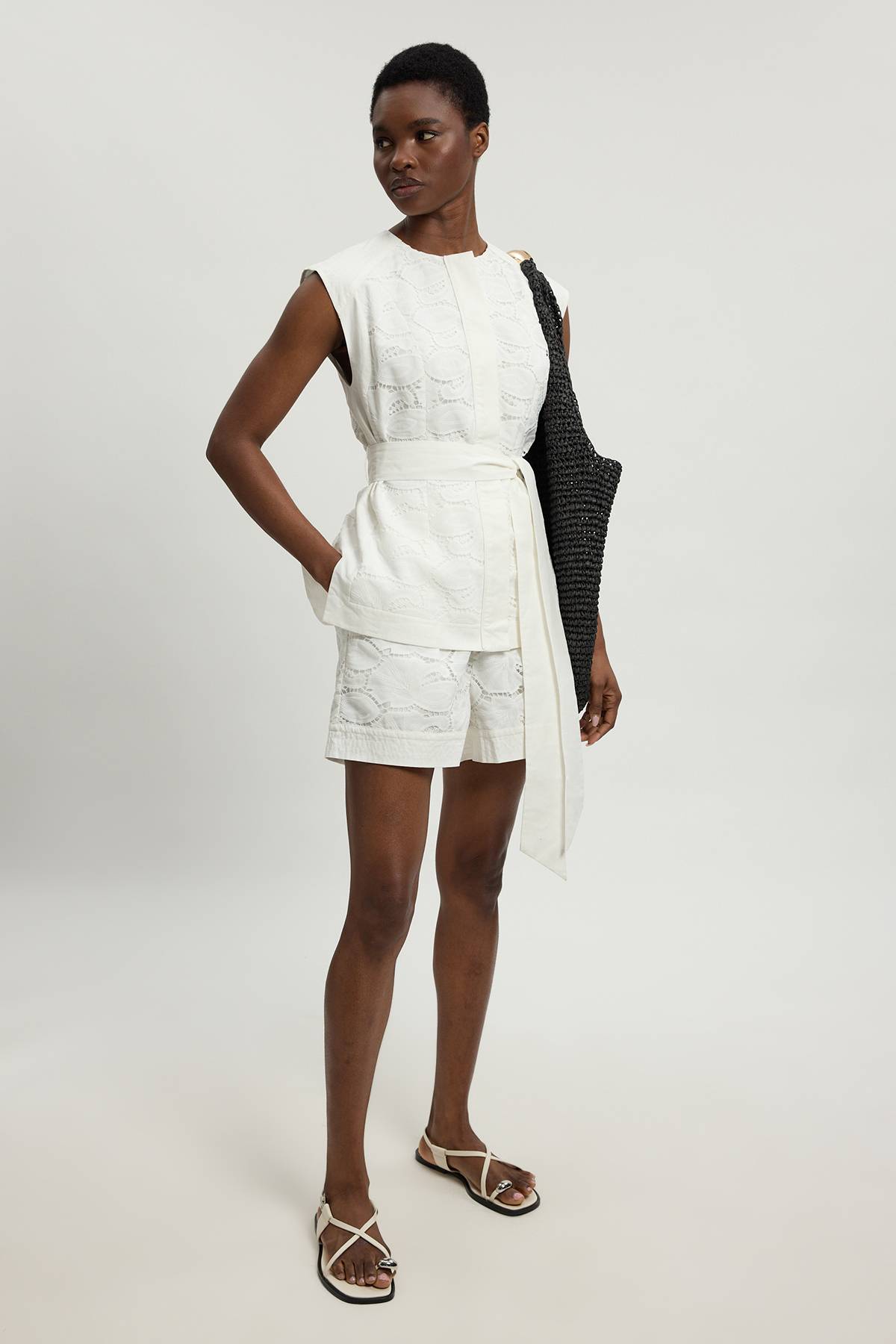KarenMillen Haut Tissé En Coton Avec Détails Ajourés Et Nœud