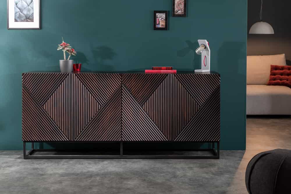 Massives Sideboard CREATIVO 180cm Mangoholz aufwändige 3D Front Retro Design