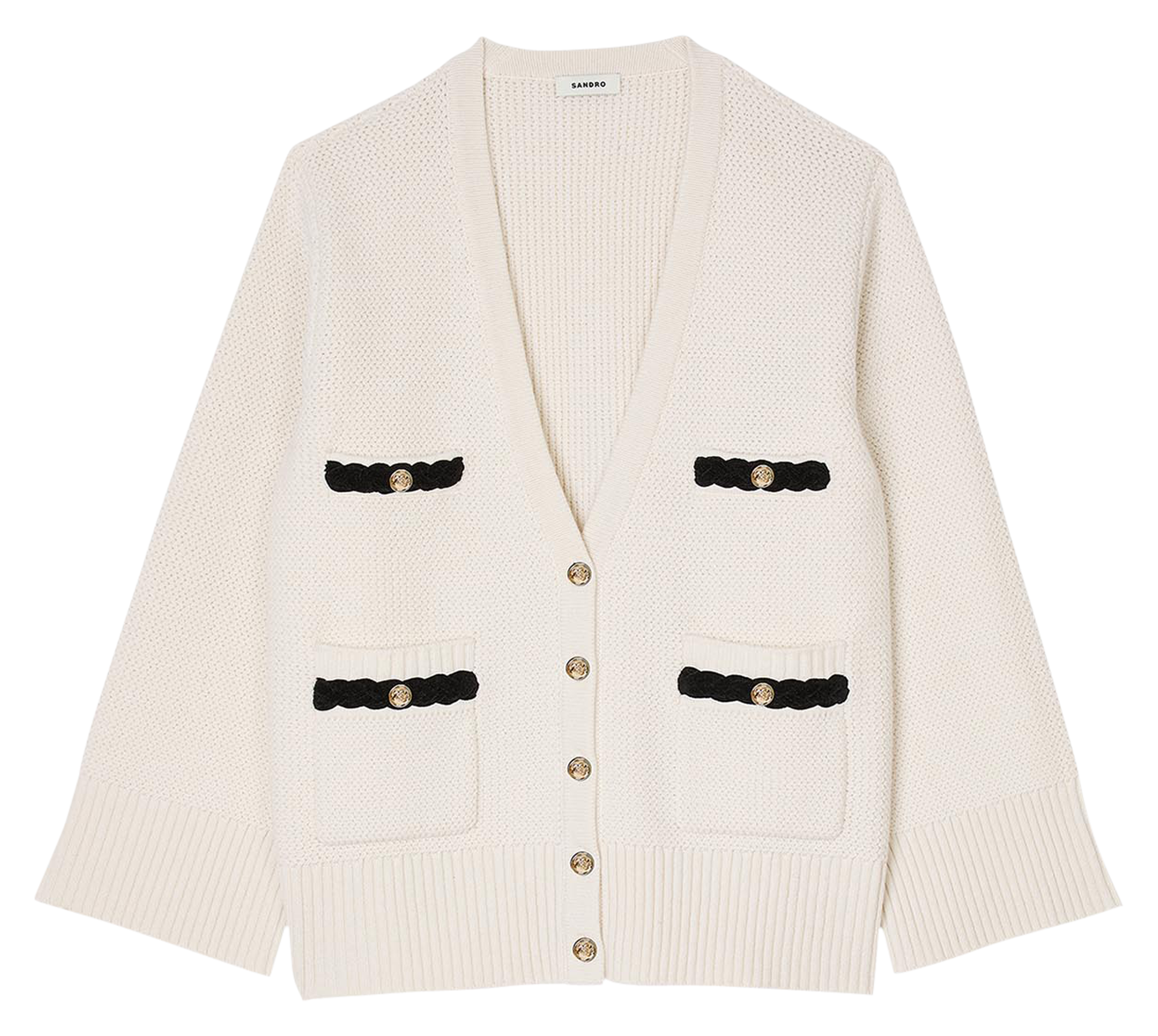 Cardigan ample col V en laine | Blanc