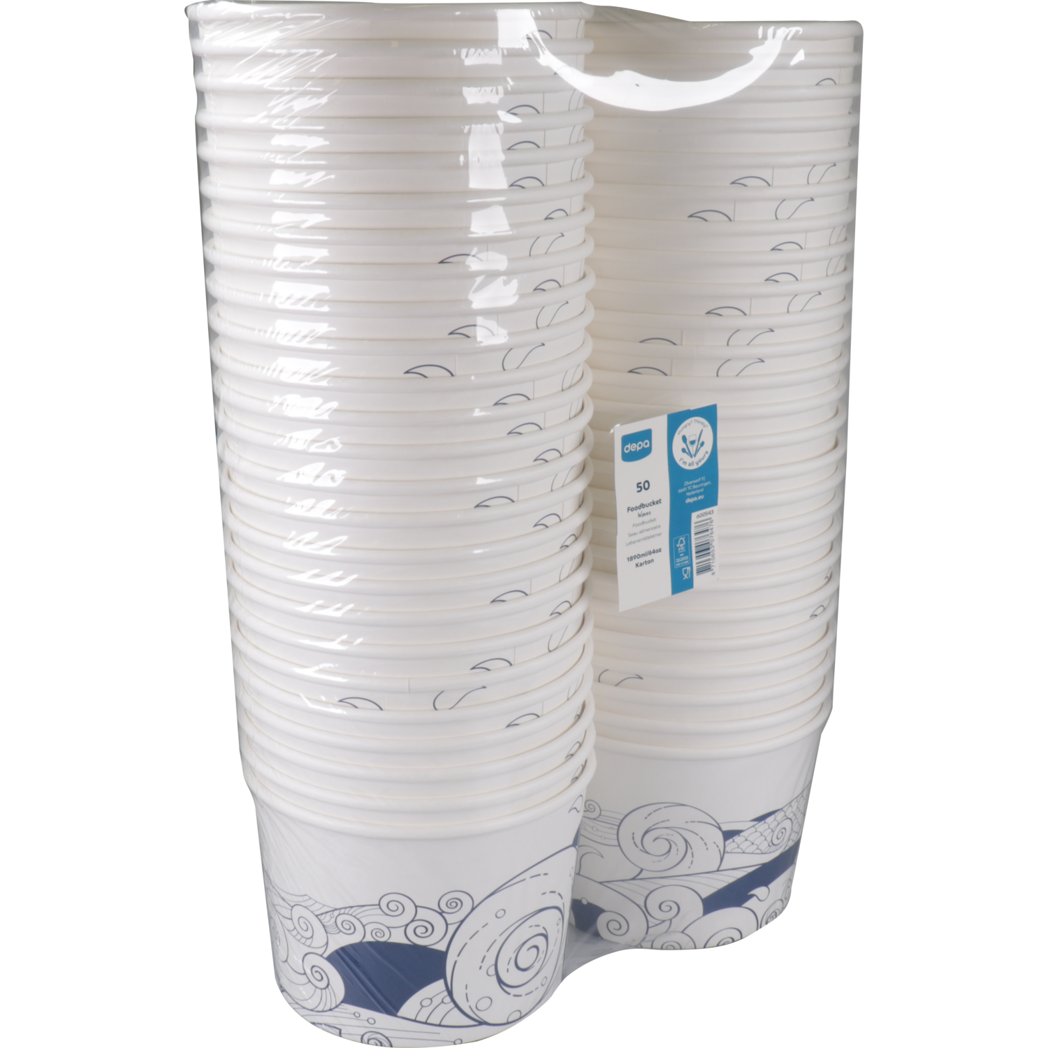 Depa Bak, Karton + PE, 1890ml, Waves, foodbucket, wit/blauw