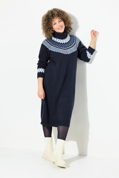 Strickkleid, Norwegermuster, Rollkragen, Langarm