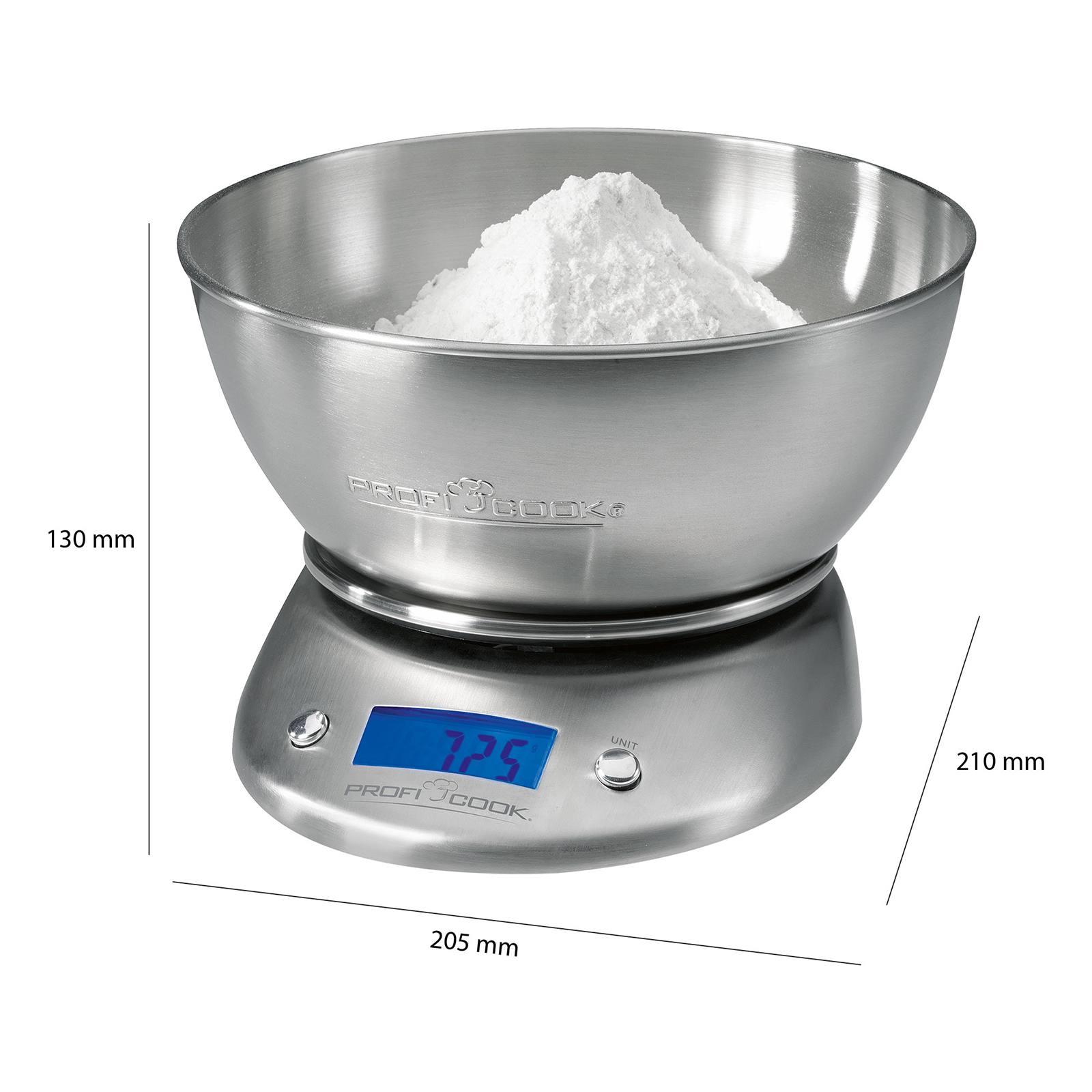 PROFICOOK LCD-Küchenwaage - Edelstahl - bis 5 Kilogramm