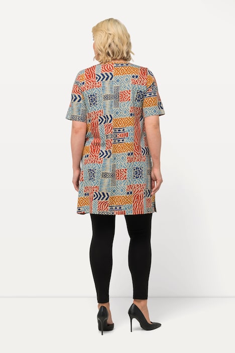 Longshirt, Patchdruck, A-Linie, Carree-Ausschnitt, Halbarm