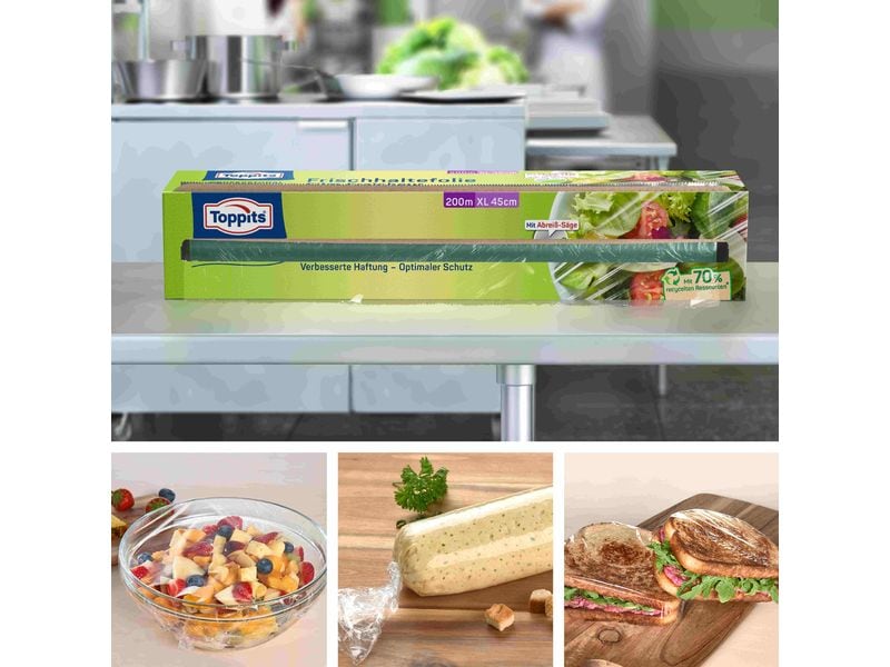 Toppits Frischhaltefolie Frischhaltefolie XL 1 Stück, Trans Ideal und hygienisch zum Abdecken von grossen Gefässen