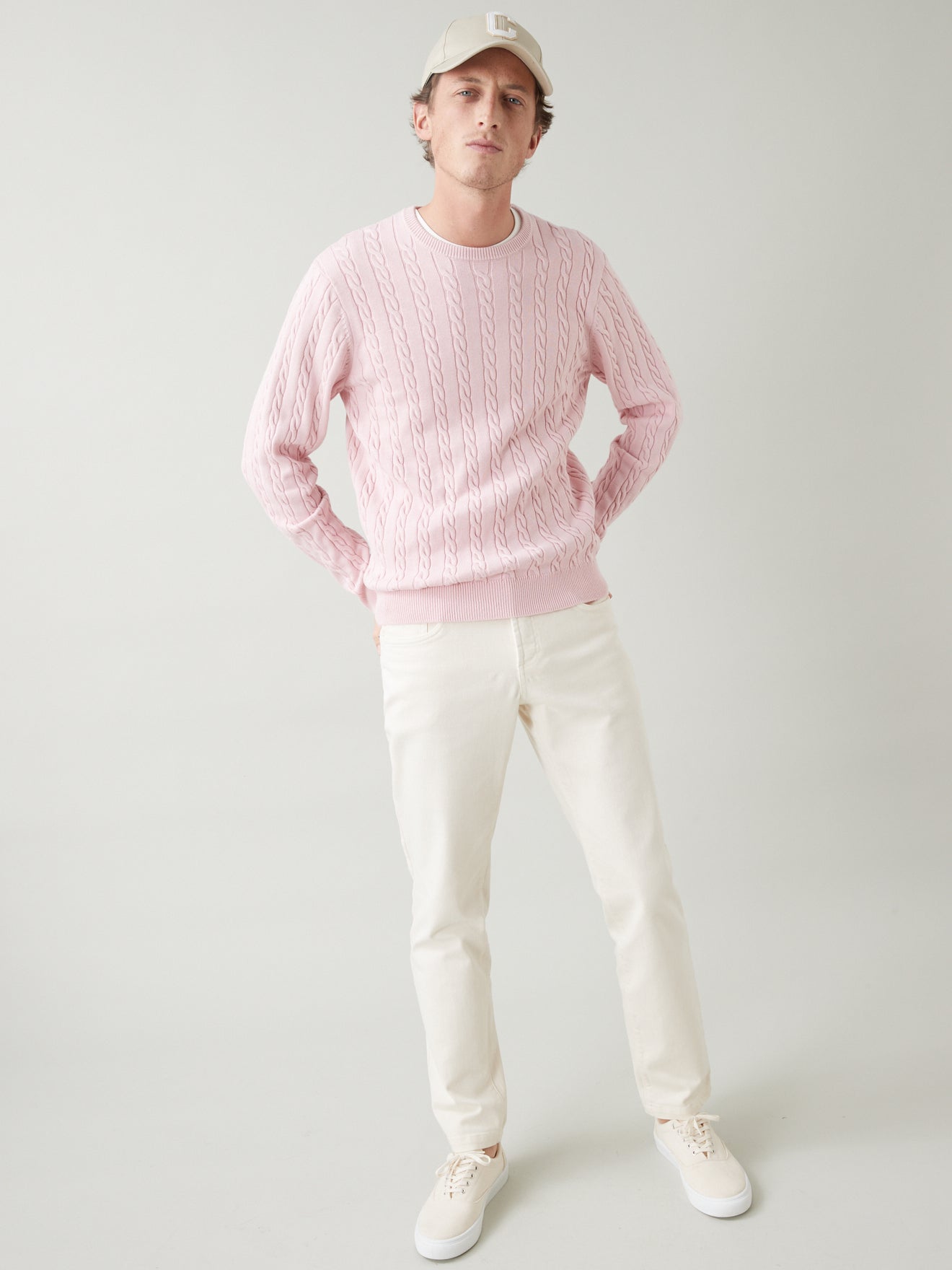 Pull torsadé coton et laine homme