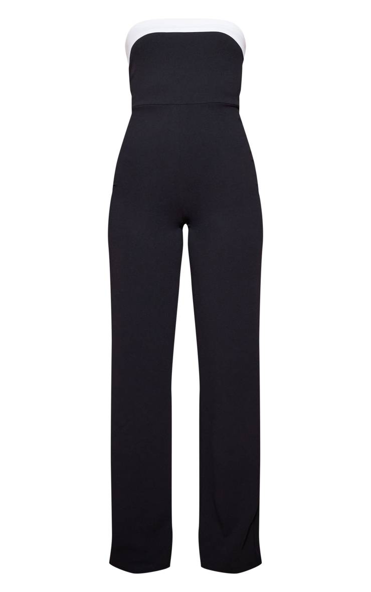 Noir Combinaison Pantalon Large En Crêpe Avec Détail Contrastant À Revers