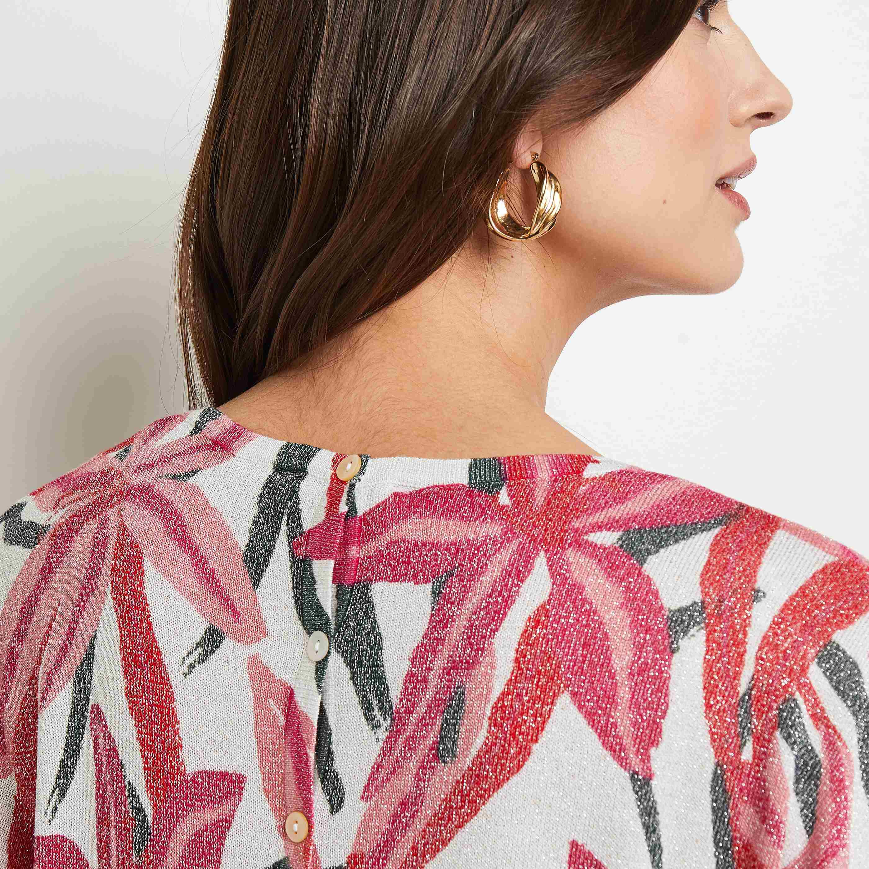 Pull lurex imprimé femme - FUSHIA