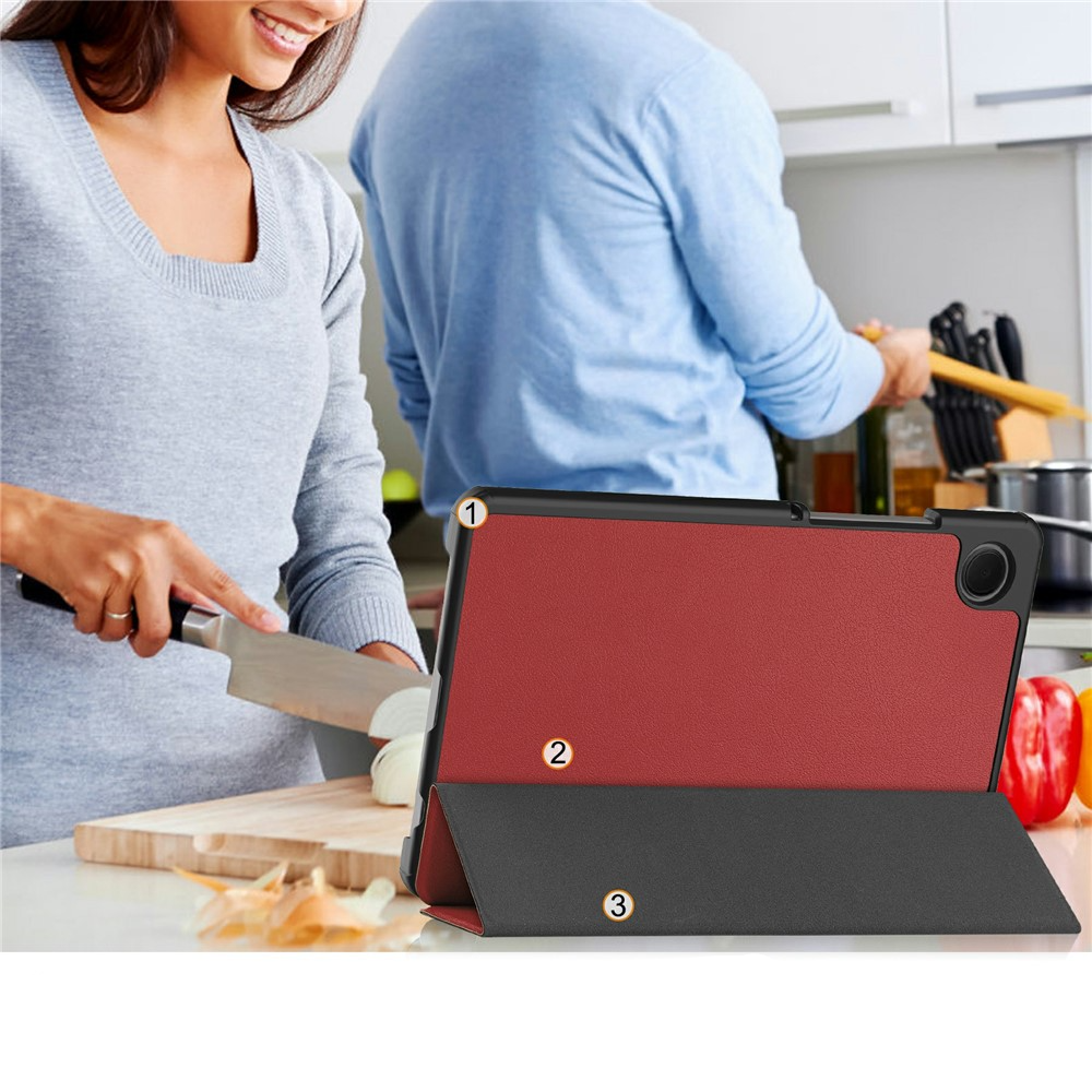 Samsung Galaxy Tab A11 / A9 Leder Tasche Flip Cover Hülle - Dunkelrot