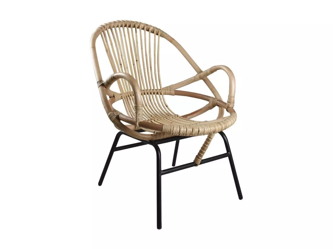 Fauteuil coquille en rotin et métal Ema