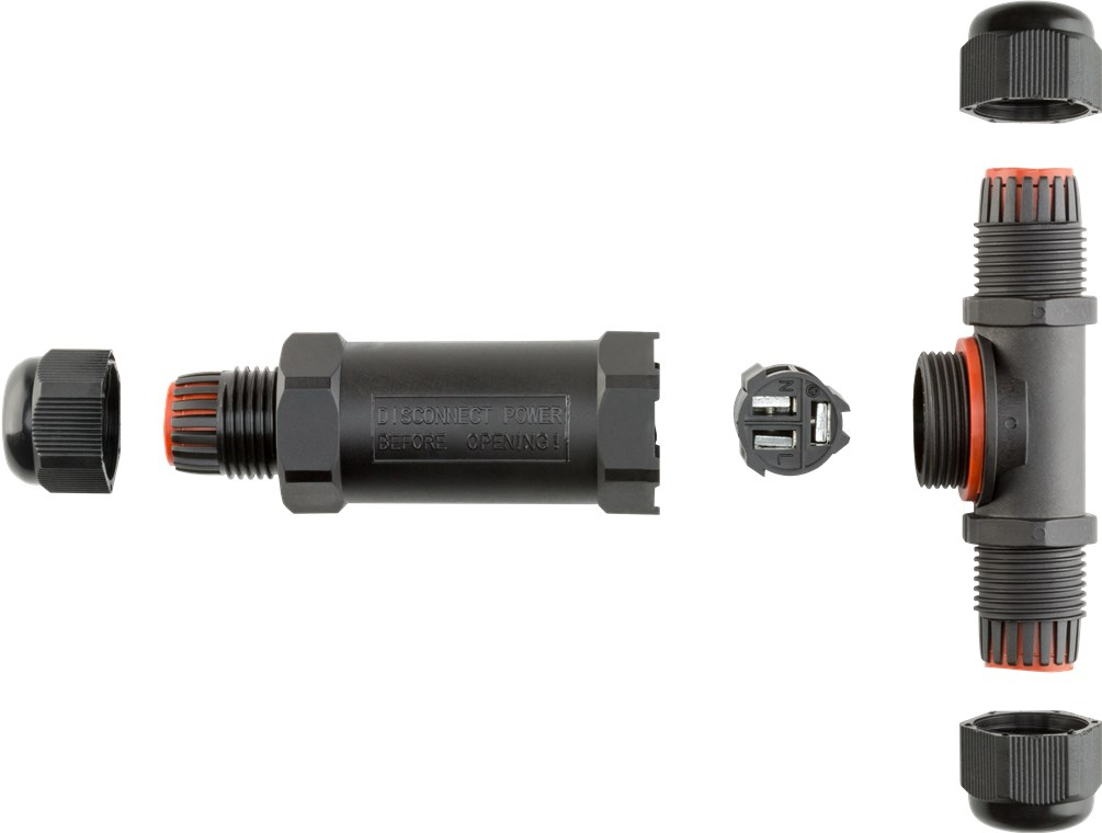 (11cm) T-Stück Kabelverbinder Stromkabel Verbindungsstück Kabelmuffe für Heimwerker / Reparaturen IP68 (81286) - Schwarz