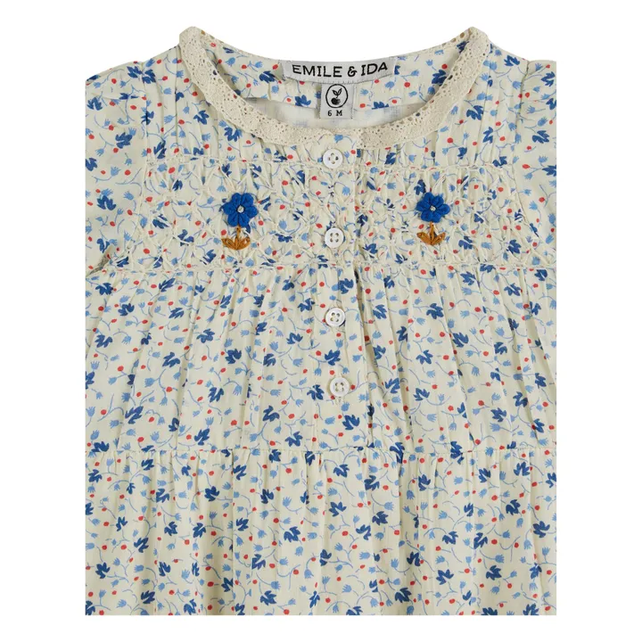 Emile et Ida Barboteuse Brodée Fleurie | Bleu