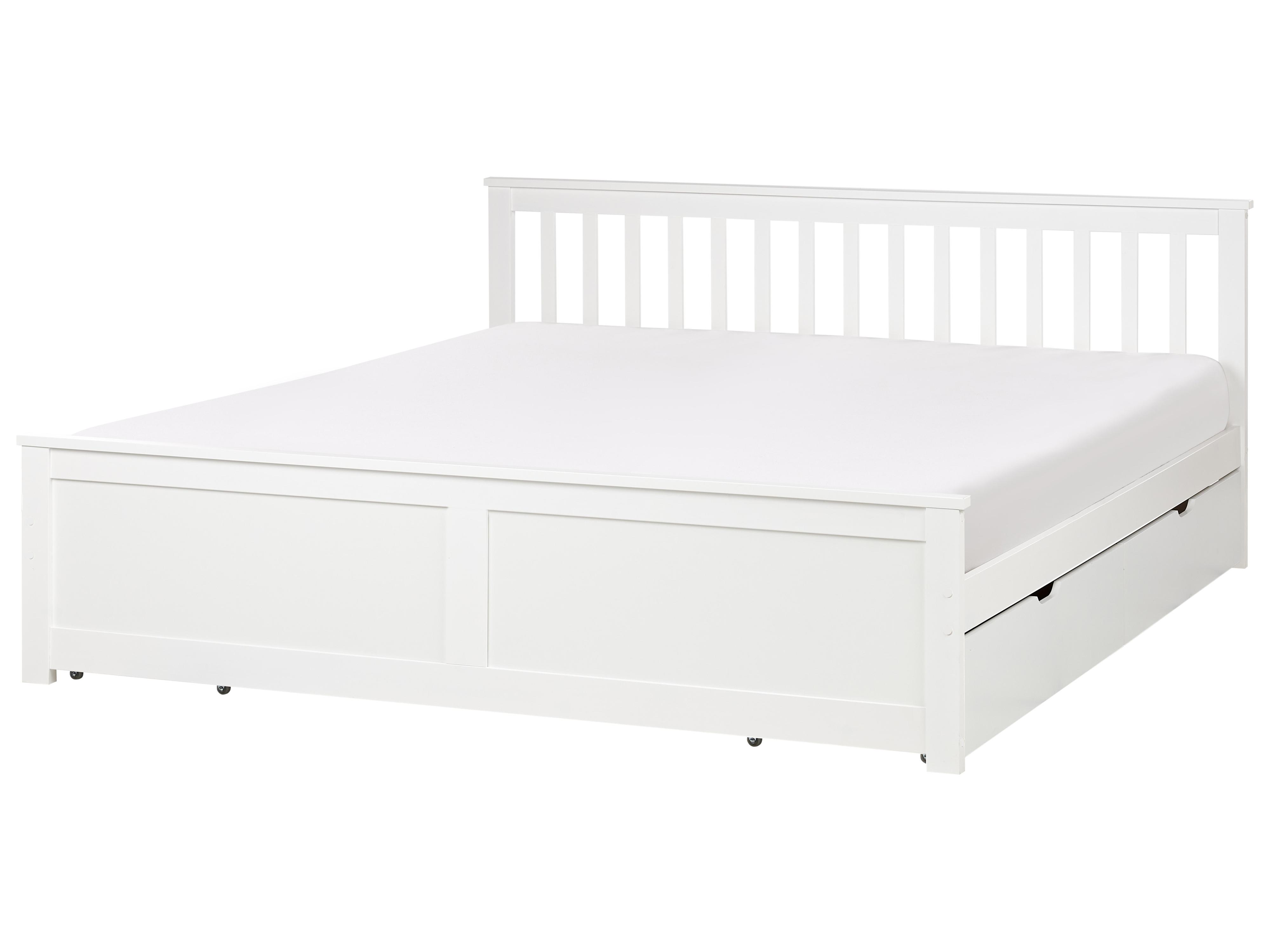 Bed met opbergladen Dennenhout OLENDON 180 x 200 cm Wit