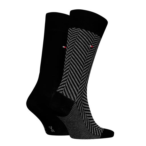 Tommy Hilfiger Irregular Herringbone 2-pak Strømper, Black, 39-42