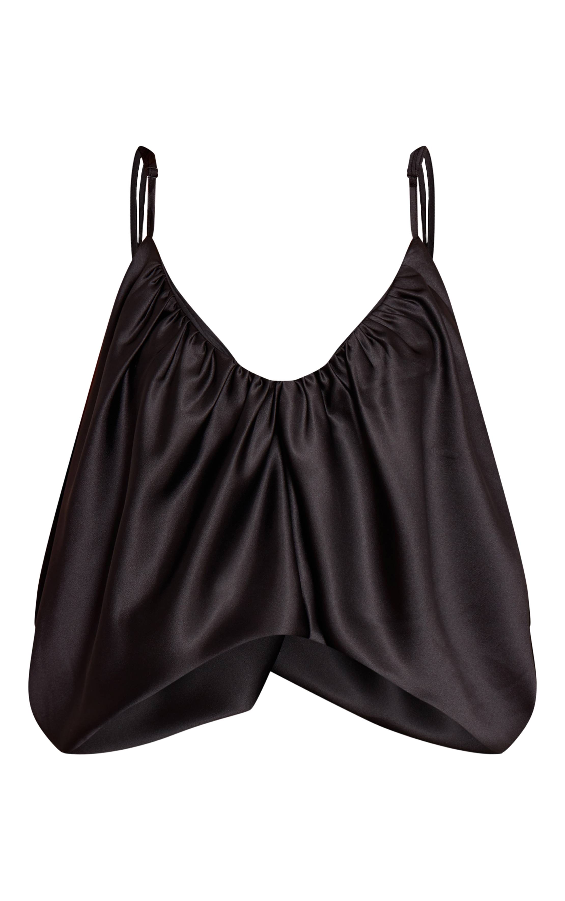 Noir Top Caraco À Bretelles En Satin Avec Détail Bouffant