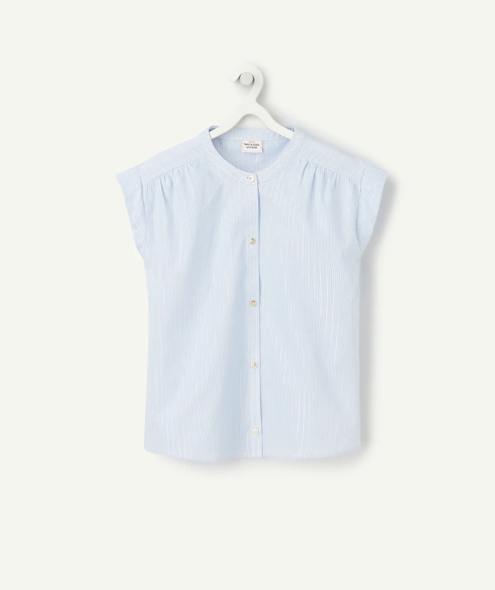 BLOUSE MANCHES COURTES FILLE IMPRIMÉ À RAYURES BLEUES