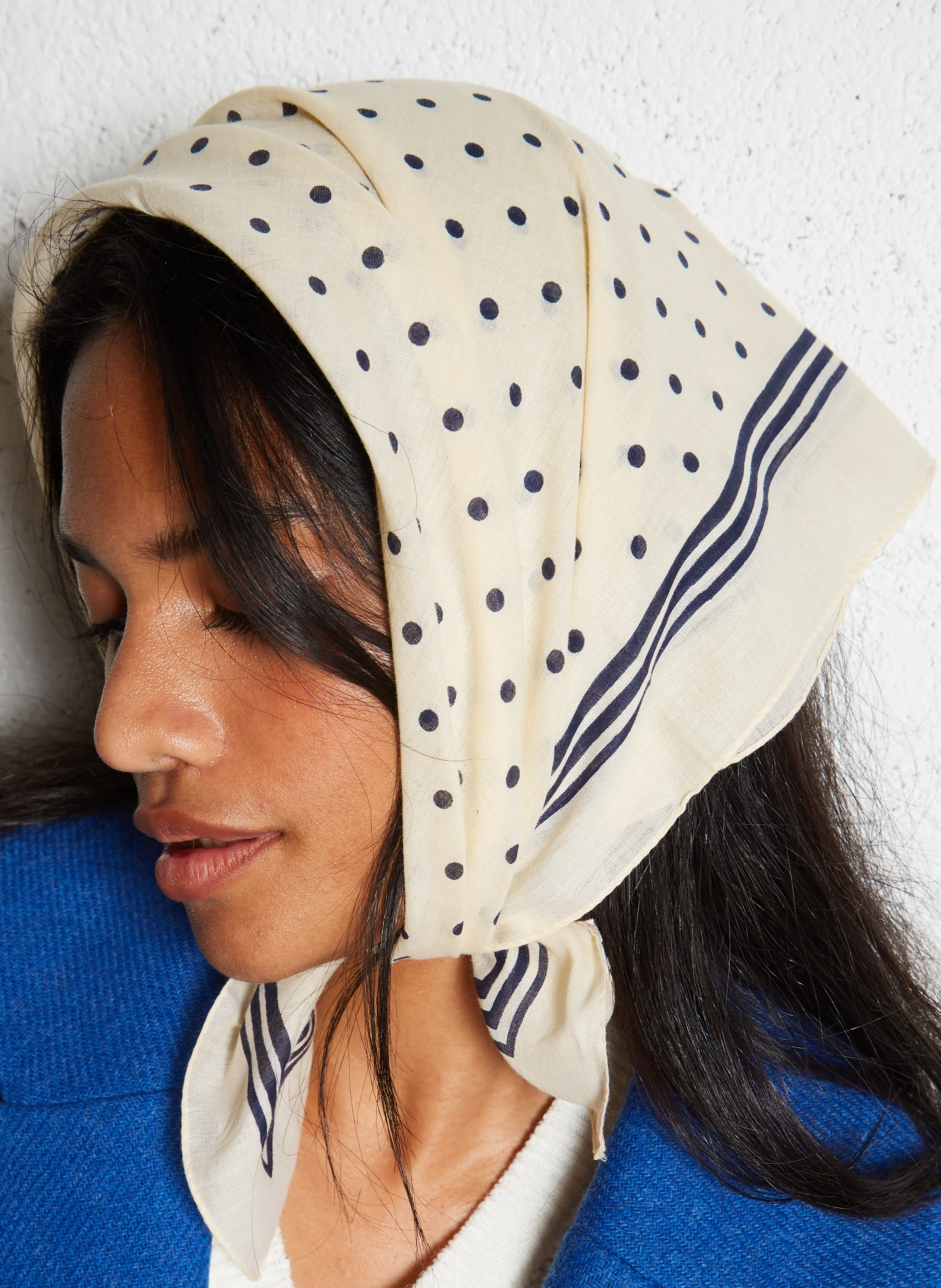 DEVI - Foulard carré imprimé en coton | Blanc