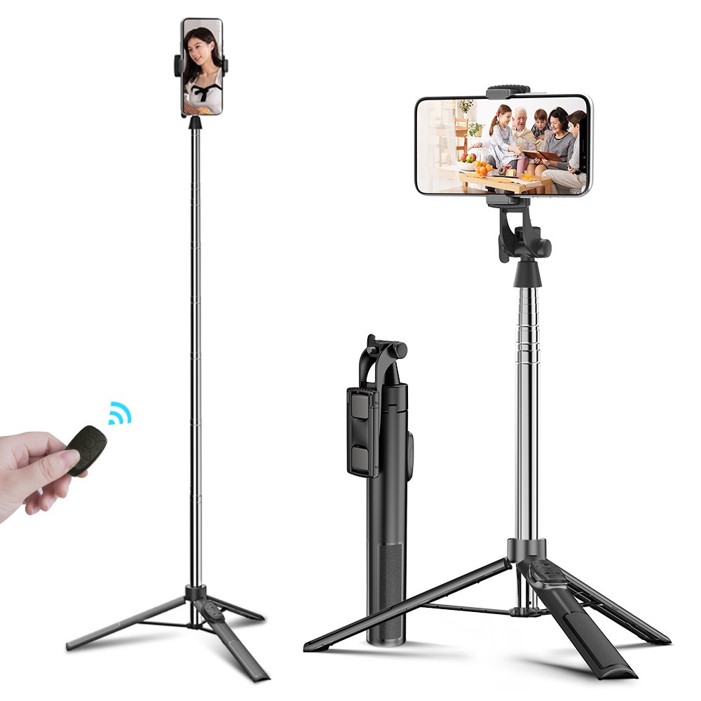 (160cm) XXL Alu Selfie Stick Tripod Dreibein Stativ Halterung   Bluetooth Fernauslöser für Smartphone - Schwarz