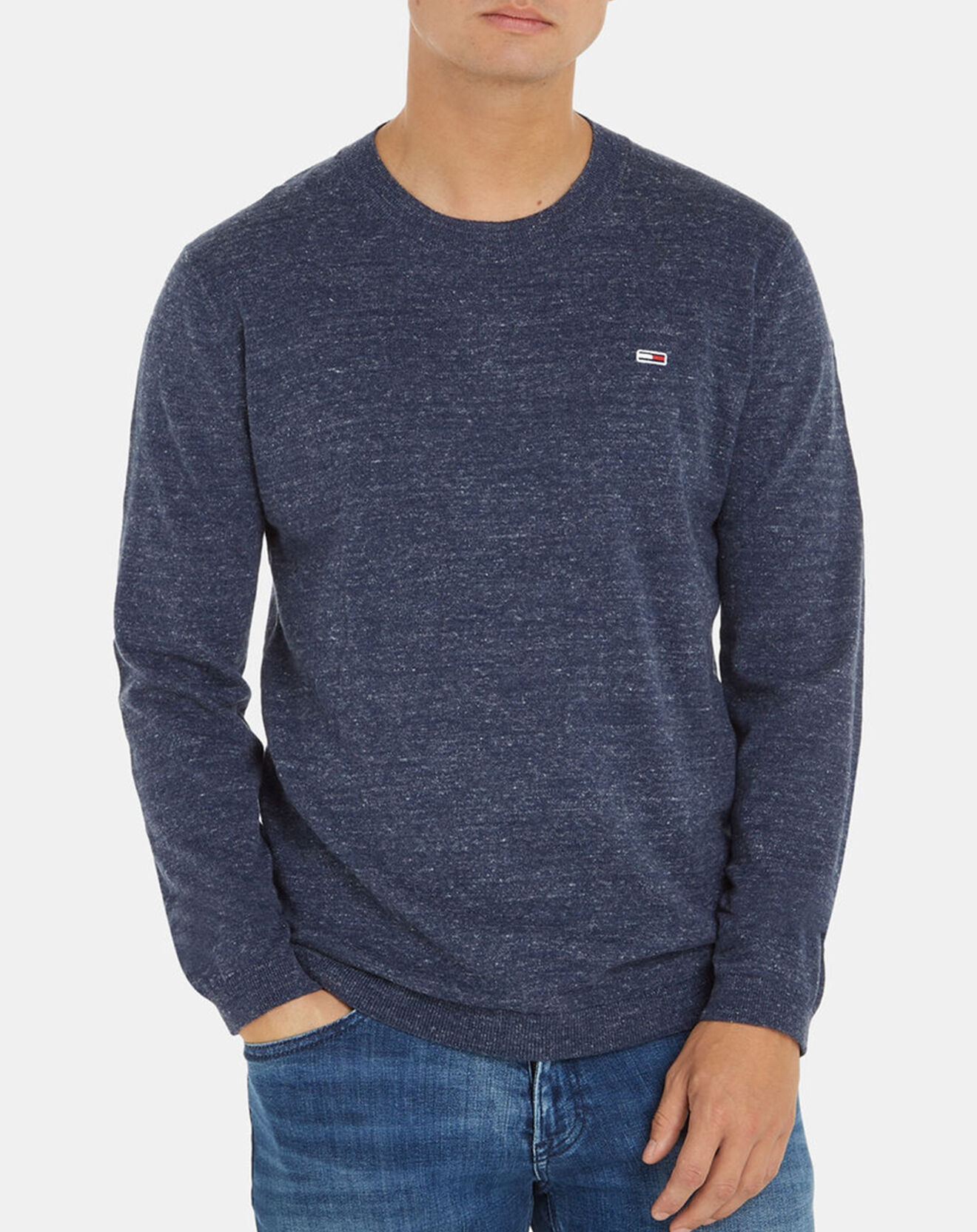 Tommy Jeans Pull Slub Grindle bleu foncé chiné