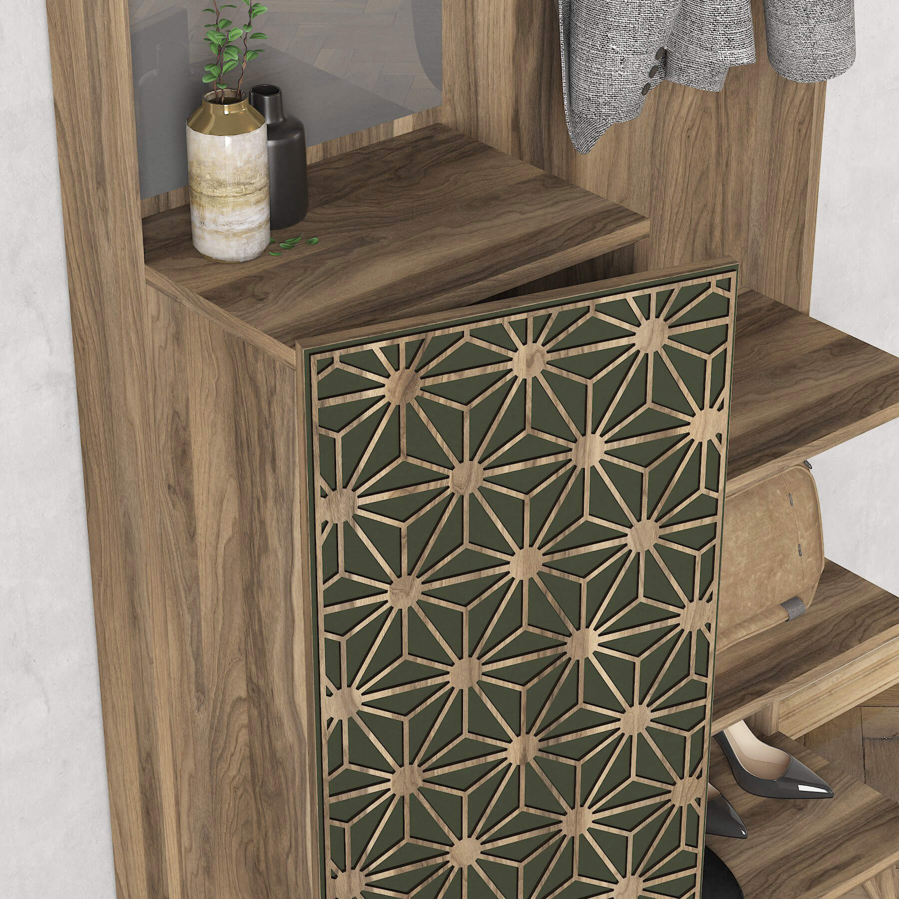 Garderobe Tress mit Spiegel Walnuss