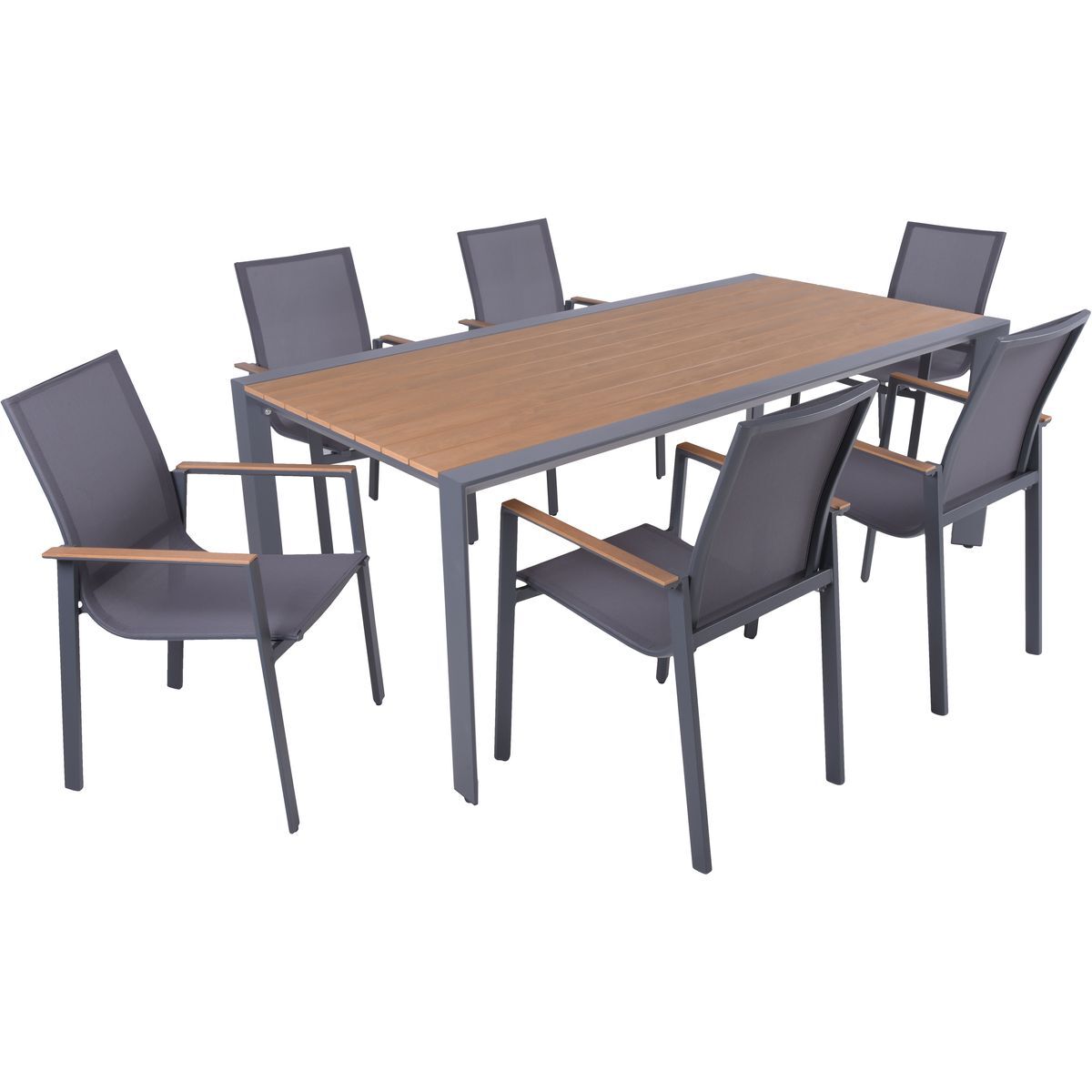 5-teilige Tischgruppe SILEA - anthrazit-braun - Aluminium