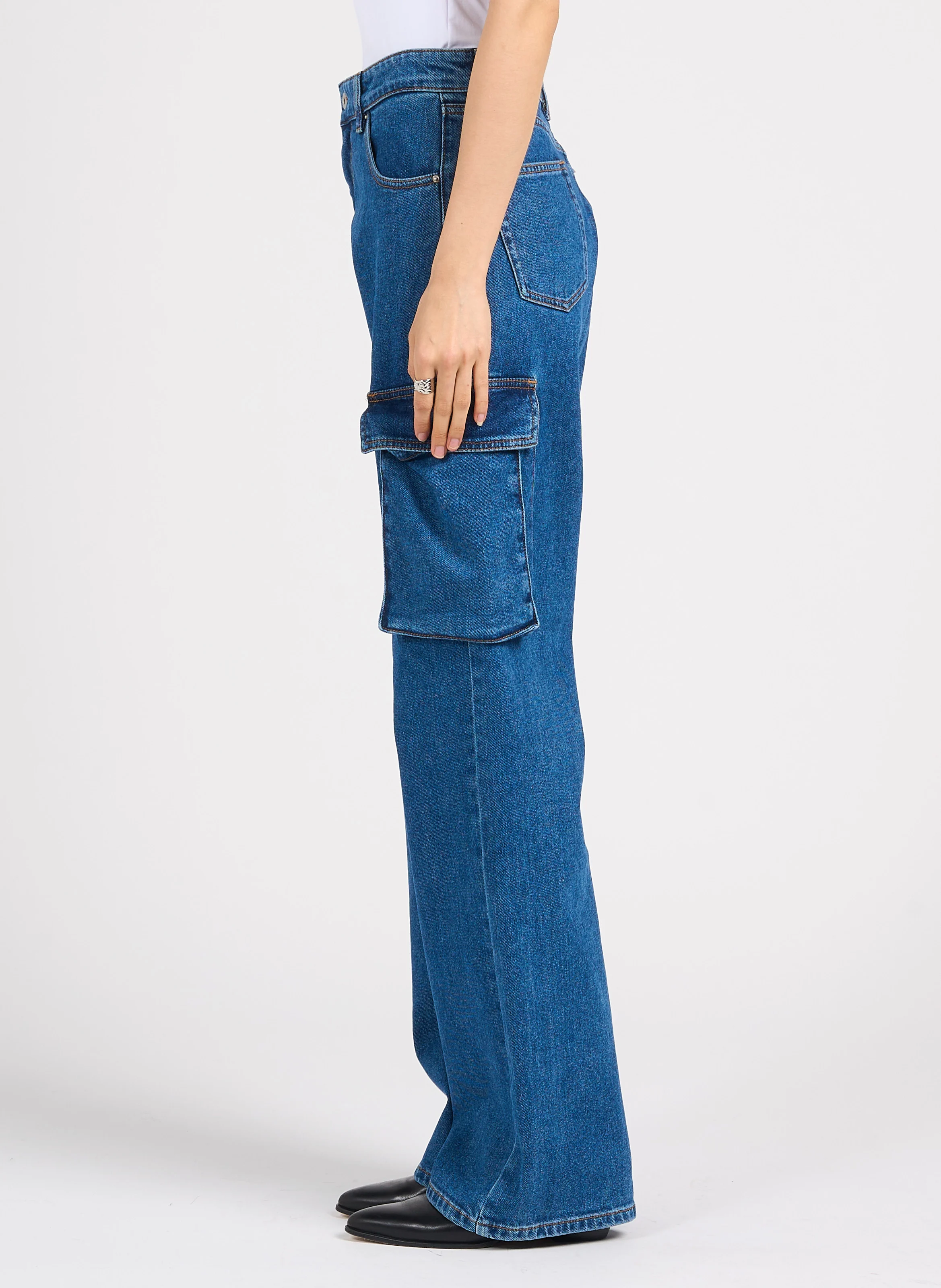 BATTLE - Jean cargo en coton stretch | Bleu