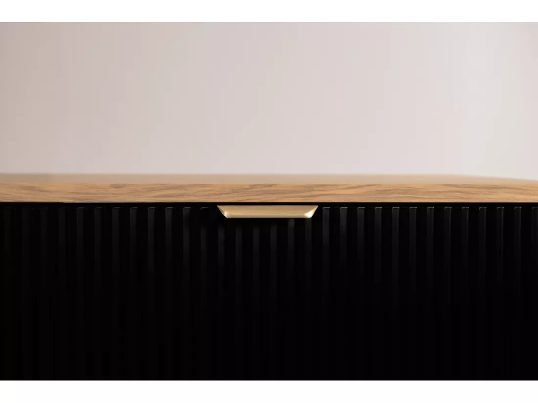 Meuble lavabo WENA, avec étagère, façades cannelées, Willy, 100x60x47 cm, Noir/Noyer
