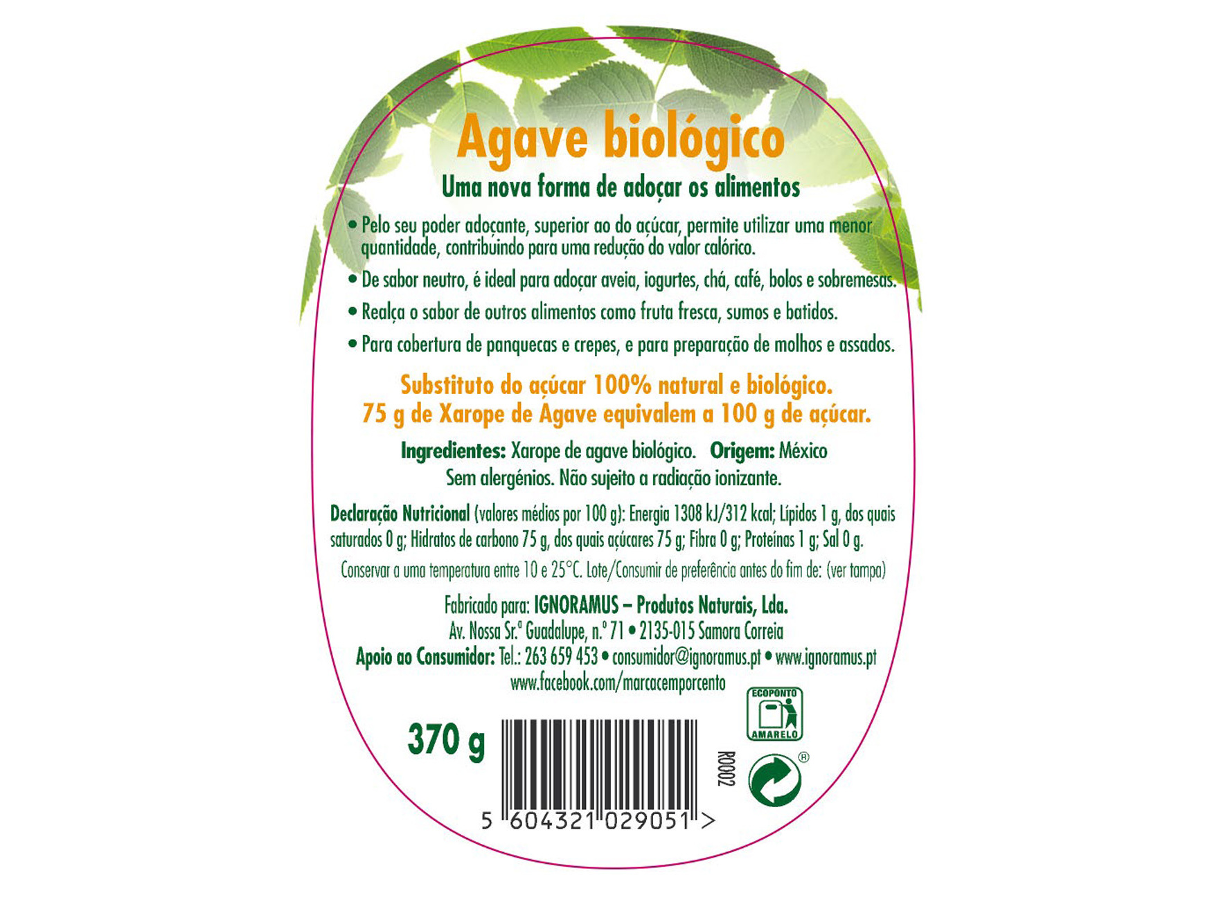 XAROPE CEM PORCENTO AGAVE BIO 370 G