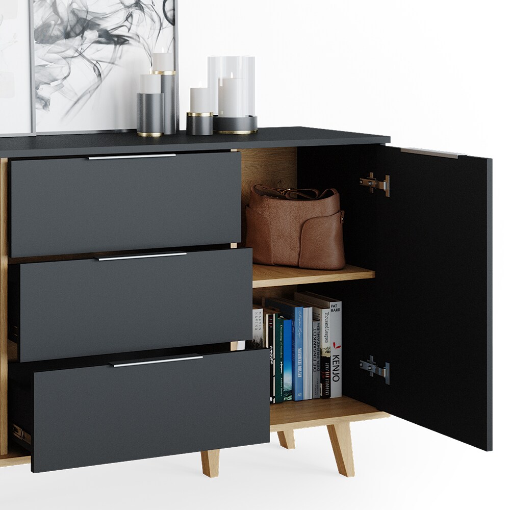 Vicco Sideboard Kommode Wohnwand Neptune Anthrazit Eiche Ablage Türe Schublade